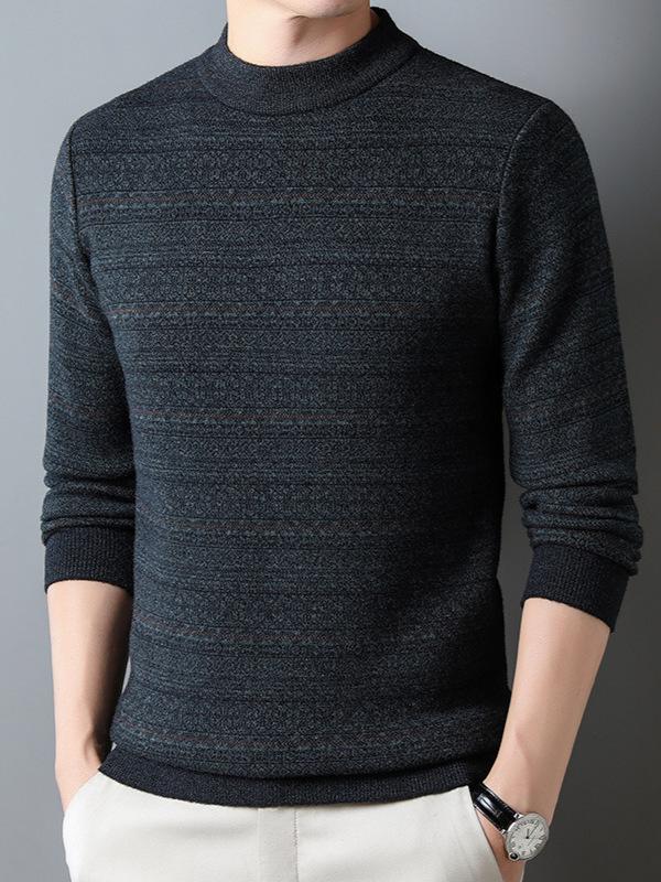 Men's 100% Pure Cashmere Thickened Fleece-Lined Winter Sweater - Solid Color, Round Neck, for Middle-Aged.
