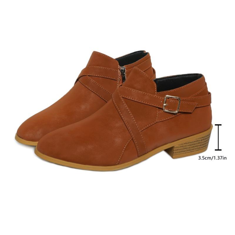 Women's Ankle Boots 2024 Autumn New Round Toe Side Zipper Women's Boots Casual Thick Sole Heel Large Size Fashion Ladies Shoes