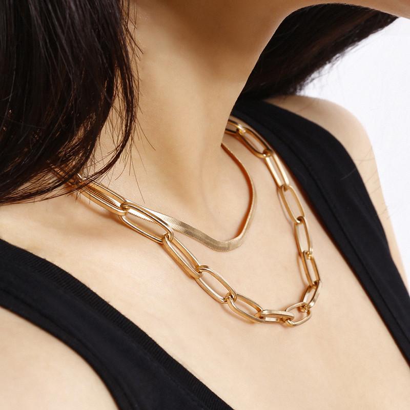 Geometric Versatile Punk Style Necklace for Women - Minimalist Double Layer Snake Bone Cross Chain Necklace