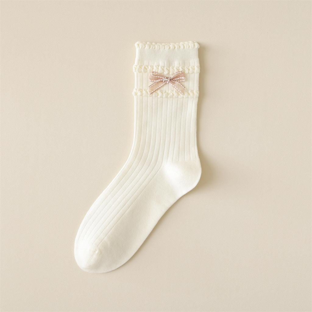 Lady Spring and Summer Thin Money All Match Lovely Bow Sweet In Tube Socks