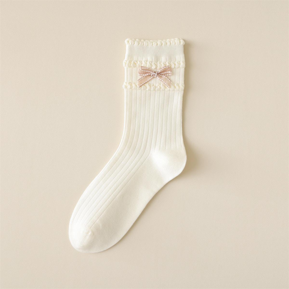 

Леди Весна и Лето Тонкие Деньги Все Подходят Милый Бант Сладкие Гольфы 1 pair молочный белый