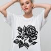 Rose Flowers Linocut Tecnique Modern T-Shirt | Trendy Botanical Graphic Womens Tee