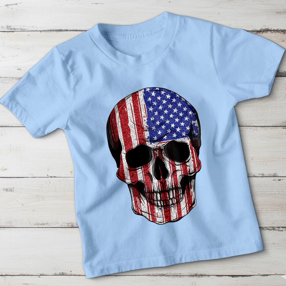 Distressed American Flag Skull USA Symbols Patriotism Unisex Kids T-Shirt Tee 100