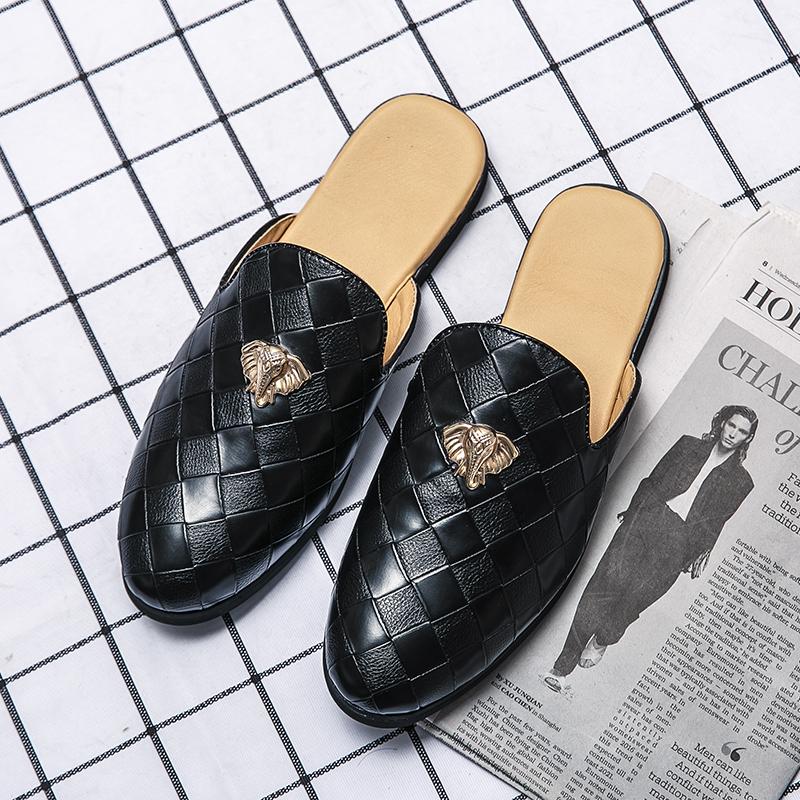 Fashion 2024 New Luxury Designer Men's Casual Bling Leather Loafers Italian for Men Half Shoes Mules Male Black Slides Business Slippers