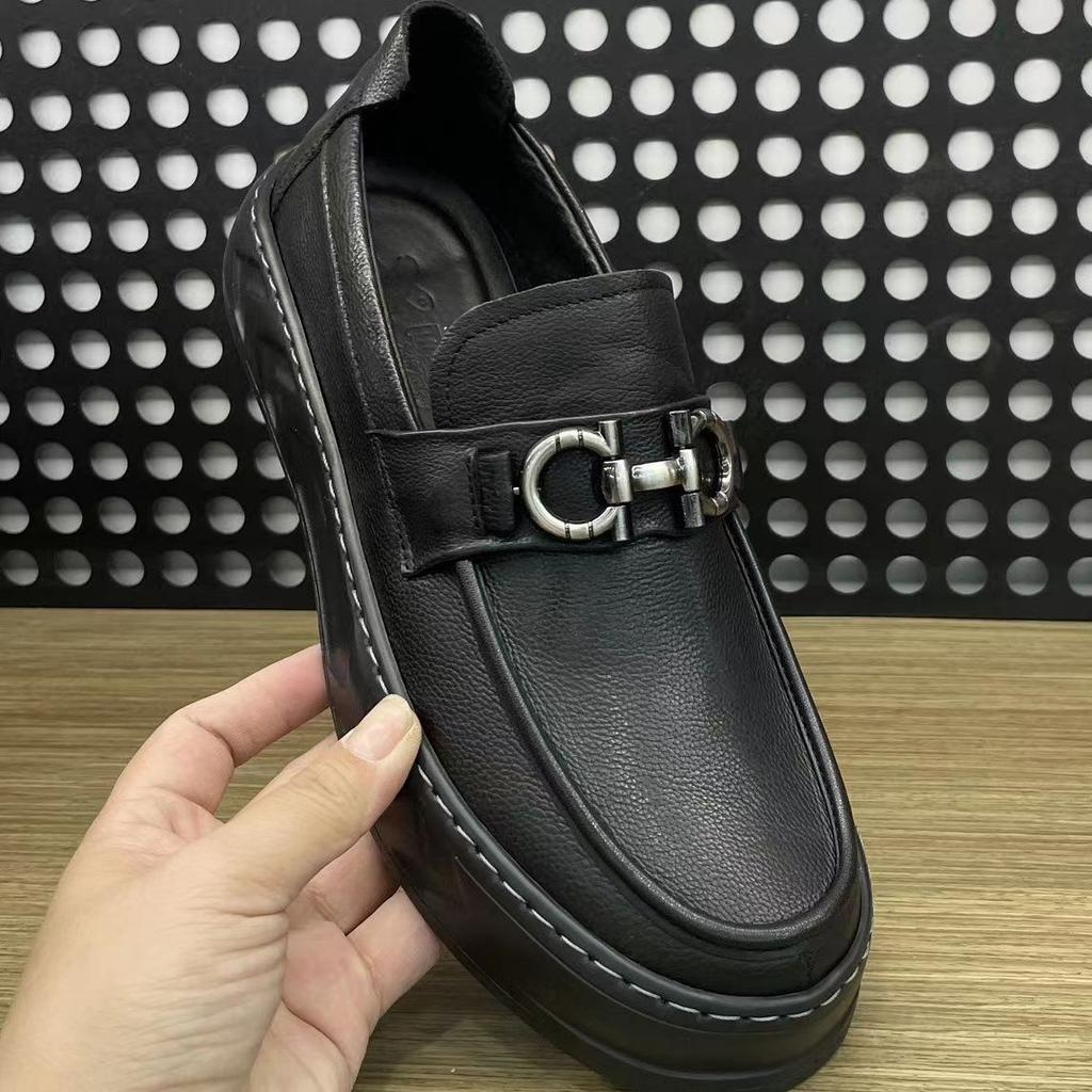 British Men's 2025 Doudou Shoes Black Men's Fashion Trend Short Foot Cover Style Casual Leather Shoes One Pedal