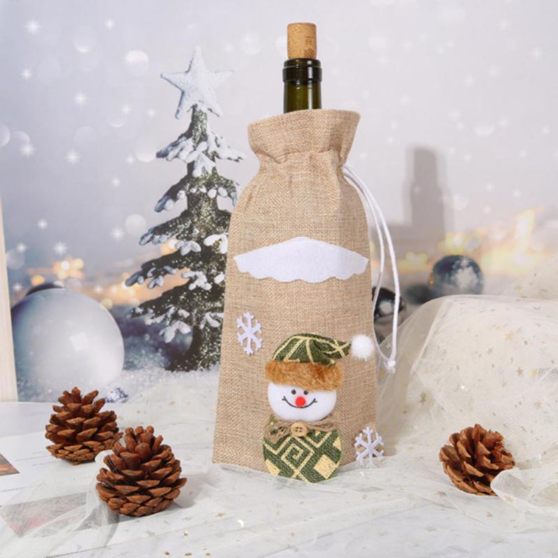 Kreativní vánoční sada na víno Zlaté sametové šaty Obaly na láhev vína Rukáv Santa Sněhulák Vánoce Nový rok Dekorace na jídelní stůl
