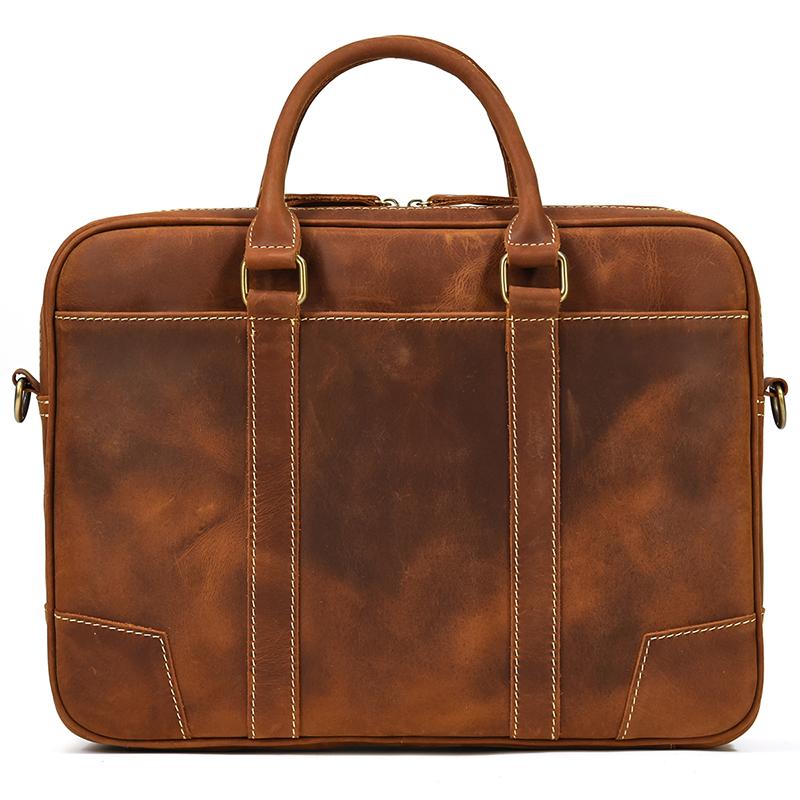 Men Leather Briefcase Bag 14" Computer Laptop Bags Thick Cow Skin Business Bag Vintage Style Men Male Bag Daily Working Totes