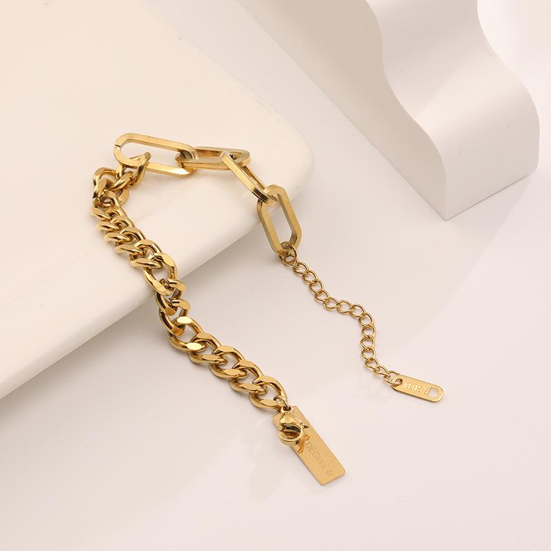 European and American New Rectangular Square Brand Thick Chain Titanium Steel Bracelet Women's Fashion Trend Geometric Bracelet Accessories