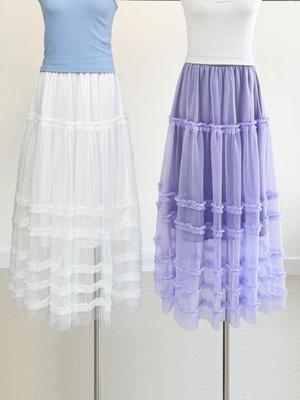 Women's High Waist Lace Trim Layered Mesh Skirt - Slimming Princess Style