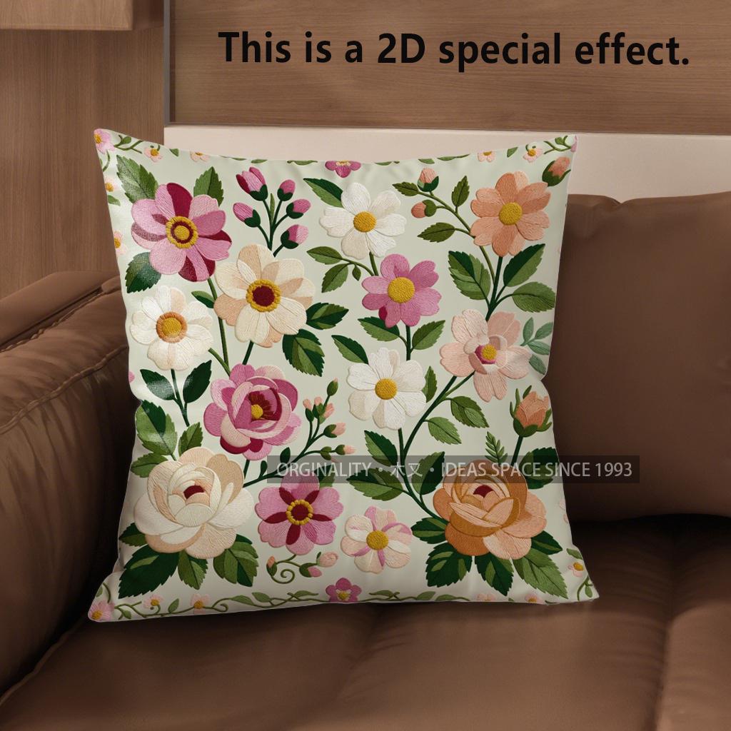 2D Vintage Embroidered Floral Throw Pillow Covers** Pattern Cushion Cover Suitable For Sofa Bedroom Car Pillow Cover
