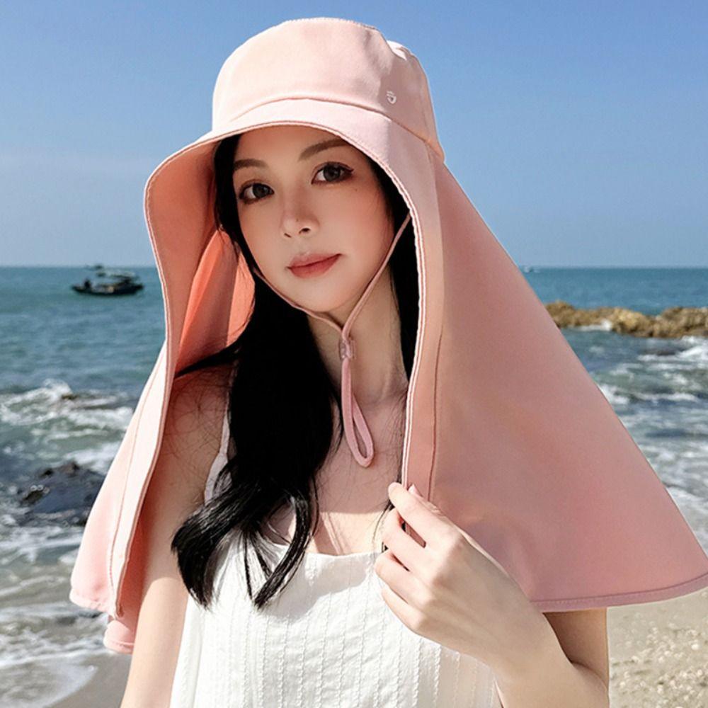 Wide-Brimmed Sunshade Sun Hat Sunscreen Neck Protection Cap Windproof Rope Picking Tea Hat  Outdoor