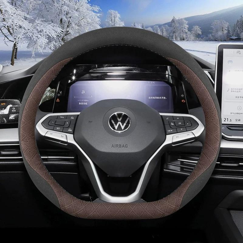 Leather Car Steering Wheel Cover for Volkswagen Id4 Polo Atlas Tigua Tayron Caddy Taigo T Cross 2015 - 2025 2026 VW Accessories