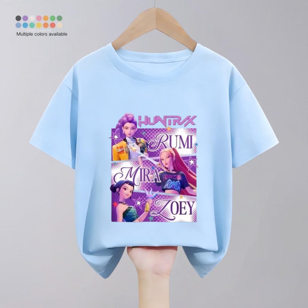 Solid Color Simple Fashion Kids Huntrix T-shirts Tops Short-sleeved Children's Clothing Korean Popular Cartoon Tshirt 1-11 Age
