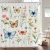 1 pack of print shower curtains Watercolor flowers, plants and butterflies bathroom curtain with hooks home decoration curtain
