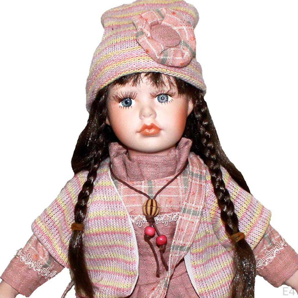 Porcelain Collectible Doll with Dress And Toy Hat for