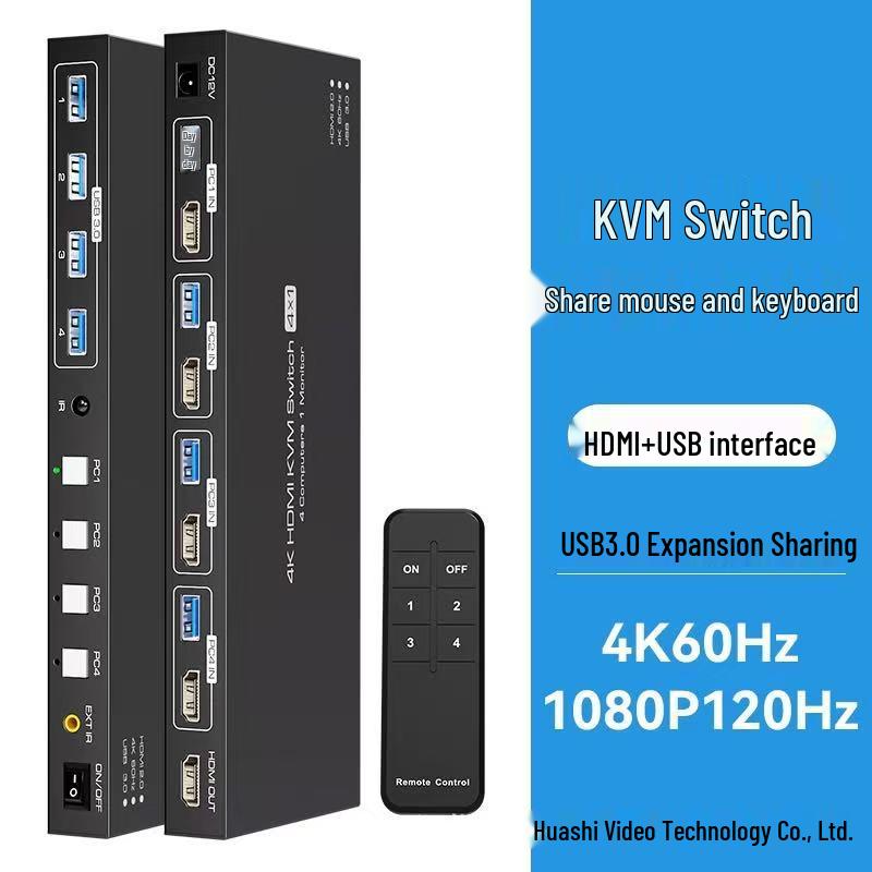 8K HDMI/DP KVM Switch 4x1 - Mouse & Keyboard Control for Four Computers