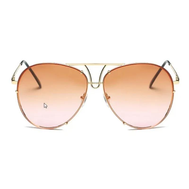 

Vintage Rimless Alloy Aviation Pilot Sunglasses for Men Women Brand Gradient Sun Glasses Female Metal Oval Shades Black Brown