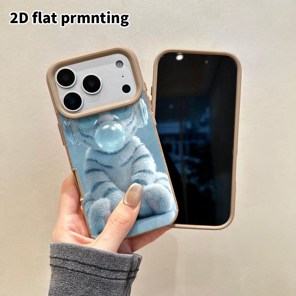 Phone Case: 2D Flat Lambskin Suitable for iPhone 18, 17, 16, 15, 14, 13 Pro Film Protective Case,white Tiger Plush, Christmas and Halloween Gift