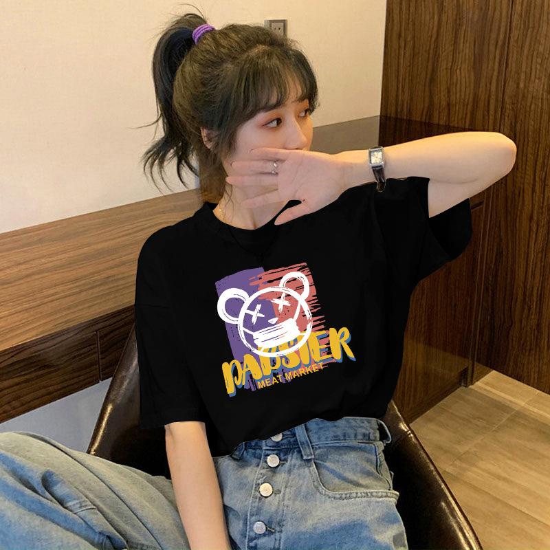 

apricot loose cotton shoulder short-sleeved T-shirt women s 2025 summer new European large-size niche top bottoming shirt XXXL