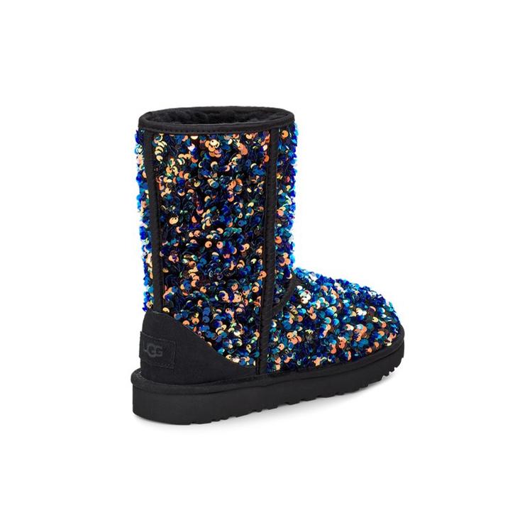 UGG Classic Short Stellar Sequin Snow Boots Black/Blue Women's 1112514-BLK