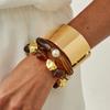 Trendy Charm Gold Color Bright Surface Spring Wide Bangles Amber-colored Irregular Beaded Curved Tube Bracelet for Women Jewelry