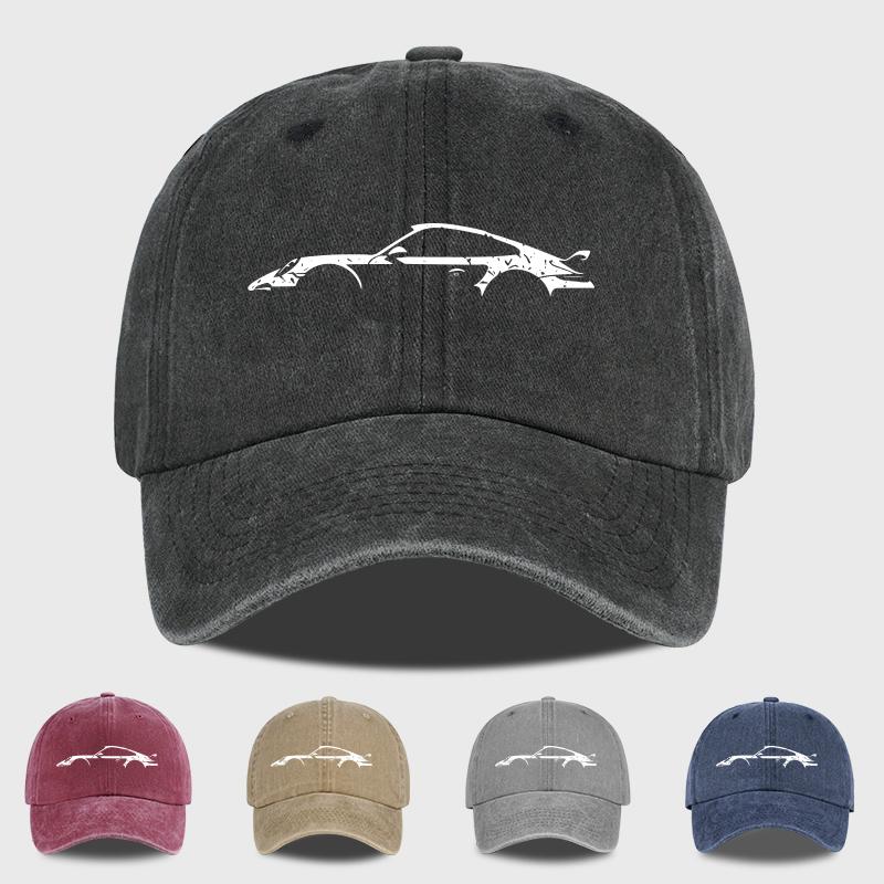 Classic Sports Car Silhouette Baseball Cap Unisex Retro Washed Cotton Adjustable Dad Hat Casual Automotive Sun Hat