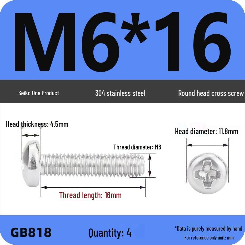 Phillips Pan Head Machine Screws, 304 Stainless Steel, Sizes M1-M10
