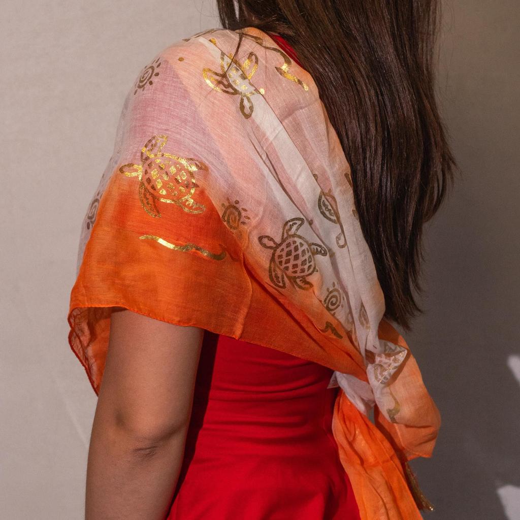 Nomad Sari Summer Turtle Print Scarf – Coral (180x50cm)