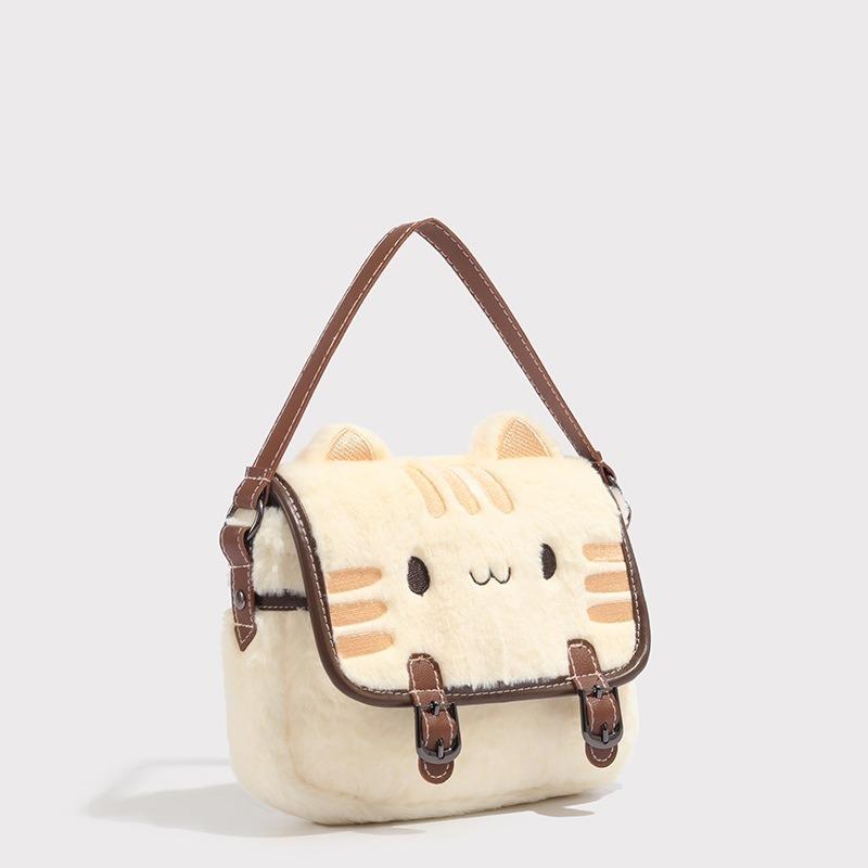 Cute cat plush small bag female new cartoon fluffy doll messenger bag female