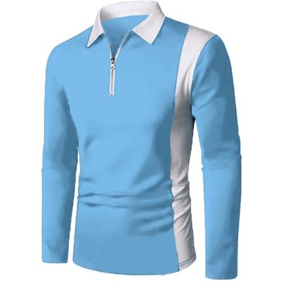 Herren T-Shirt mit Farbblockierung, modisches Herrenrevers, langärmeliges Herren-Poloshirt mit zweifarbiger Blockierung, modische Herrenbekleidung