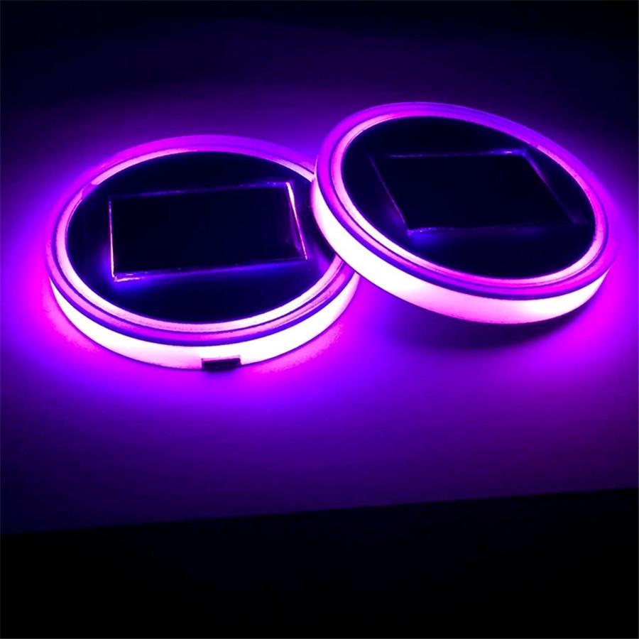 Çift 68mm Yuvarlak Solar+USB Şarjlı Araba Bardak Tutucu Alt 7 Renk RGB LED Işıklar