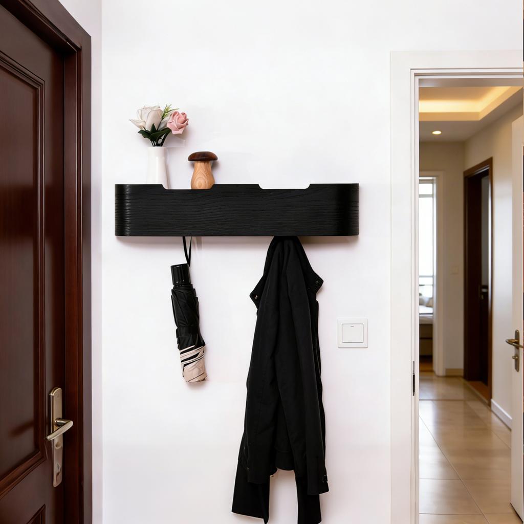 Walnut Wooden Wall Mounted Coat Rack & Clothing Organizer Living Room Clothes Hanger & Coat Hook