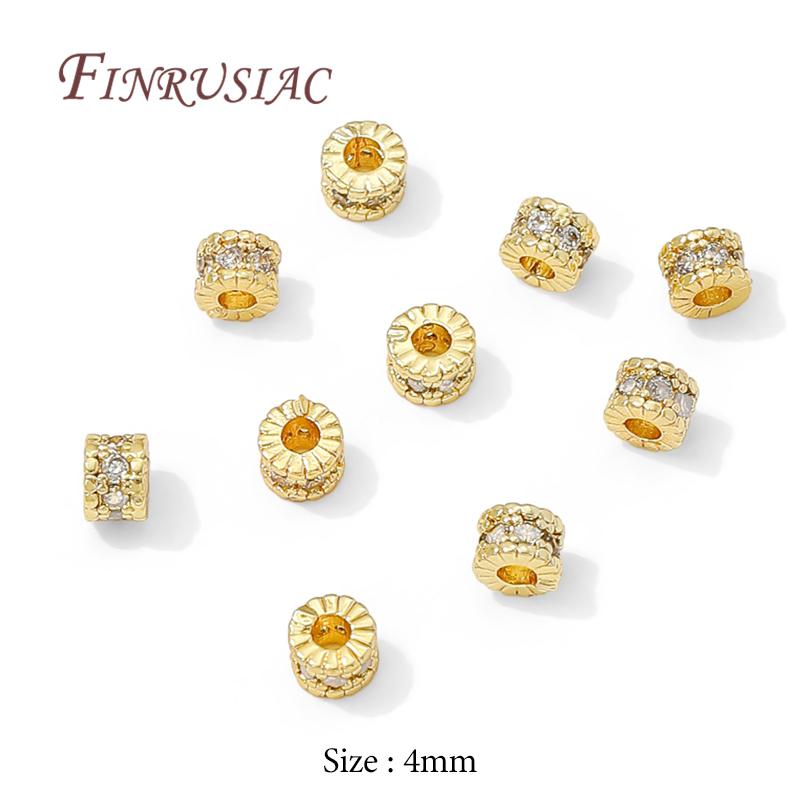 4mm 6mm 8mm 18K Gold Plated Brass with Zircon Round Spacer Beads For Beading,Metal Separator Beads,DIY Jewelry Making Supplies