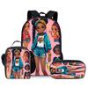Classic Popular Novelty Funny African Girl 3D Print 3pcs/Set Pupil School Bags Laptop Daypack Backpack Lunch Bag Pencil Case