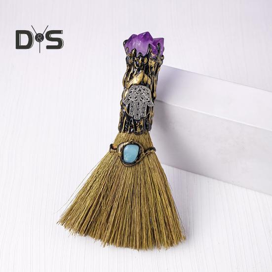 Halloween Faux Amethyst Besen Figurine Handgemachte Healing Stein Gefälschte Kristall Mini Hexe Besen Dekoration Ornament Festival Geschenk