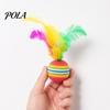 Chasing Cat Ball Colorful Striped Ball, Soft Foam with Feathers, Quiet Feathers Feather Interactive Toy for Indoor Cats Kittens