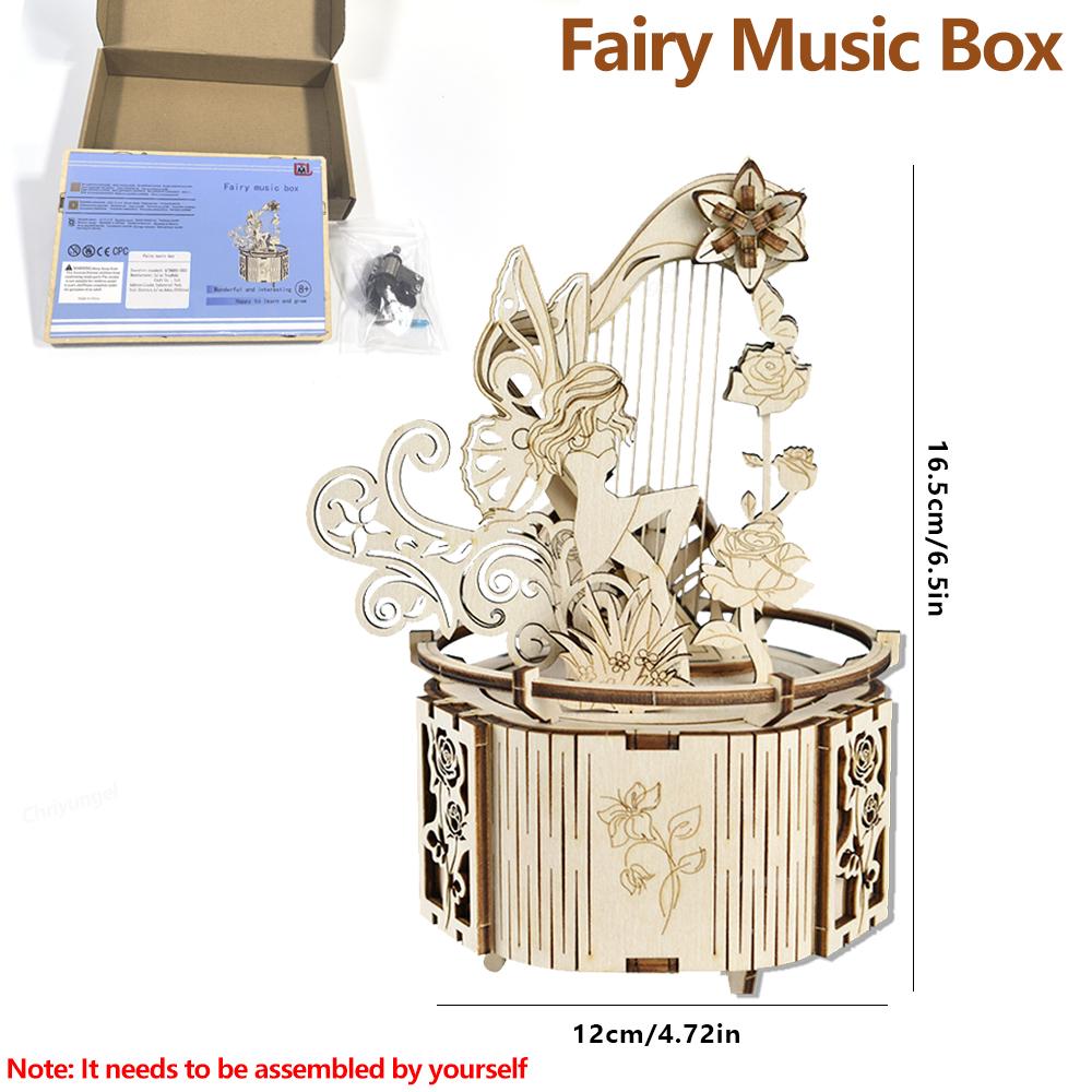 3D Puzzle Wooden Fairy Music Box DIY Assembly Model Building Kit Crafts STEAM Educational Toys Gift for Adults Teens Kids