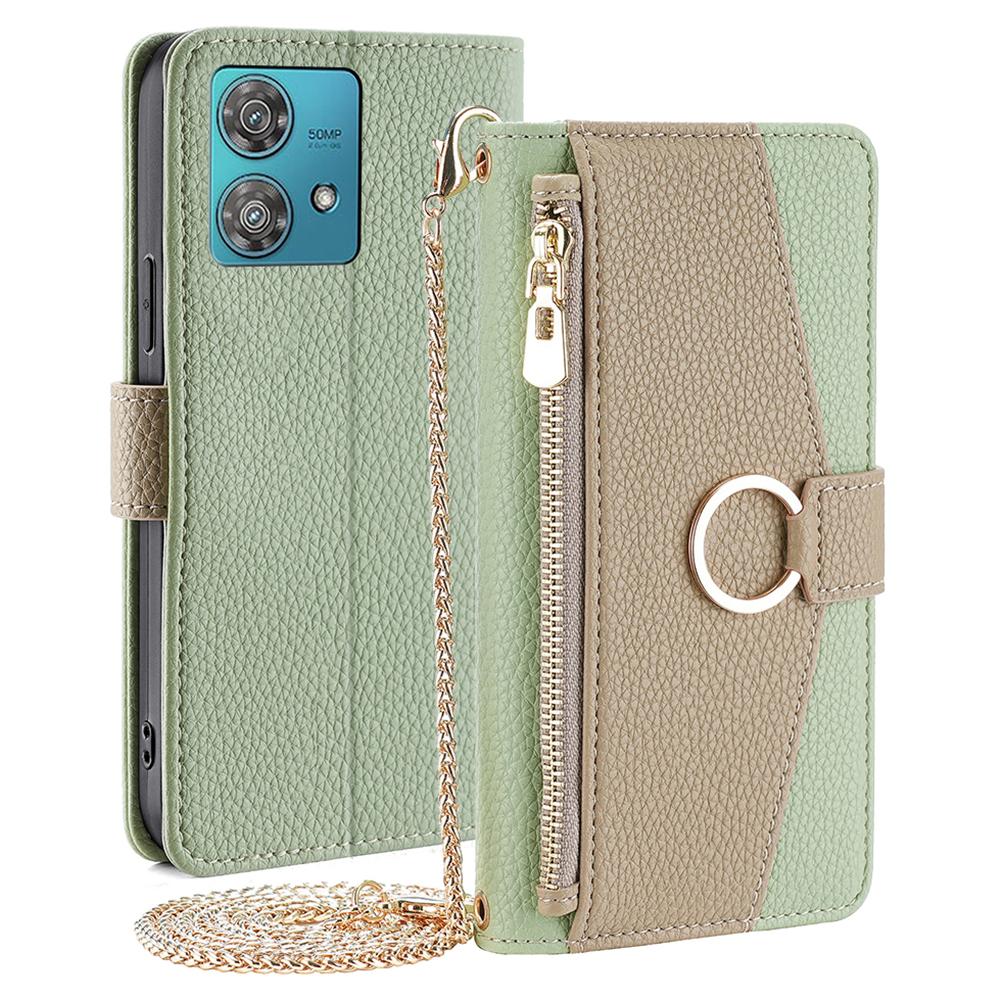 For Motorola Edge 40 Neo 5G Case PU Leather Makeup Mirror Cover with Crossbody Strap