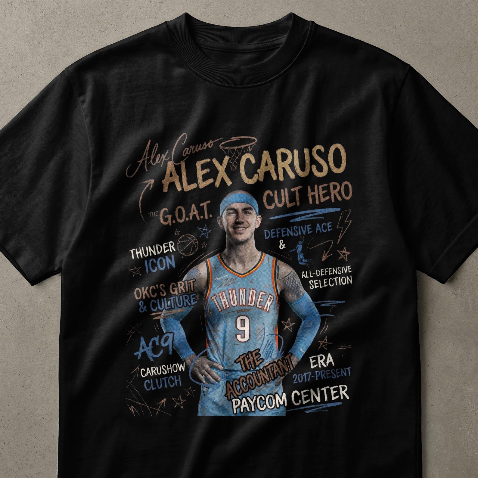 Alex Caruso Basketball Player Fan T-Shirt, Cult Hero Chalk Art Design, The Accountant Sports Enthusiast Graphic Tee Gift M