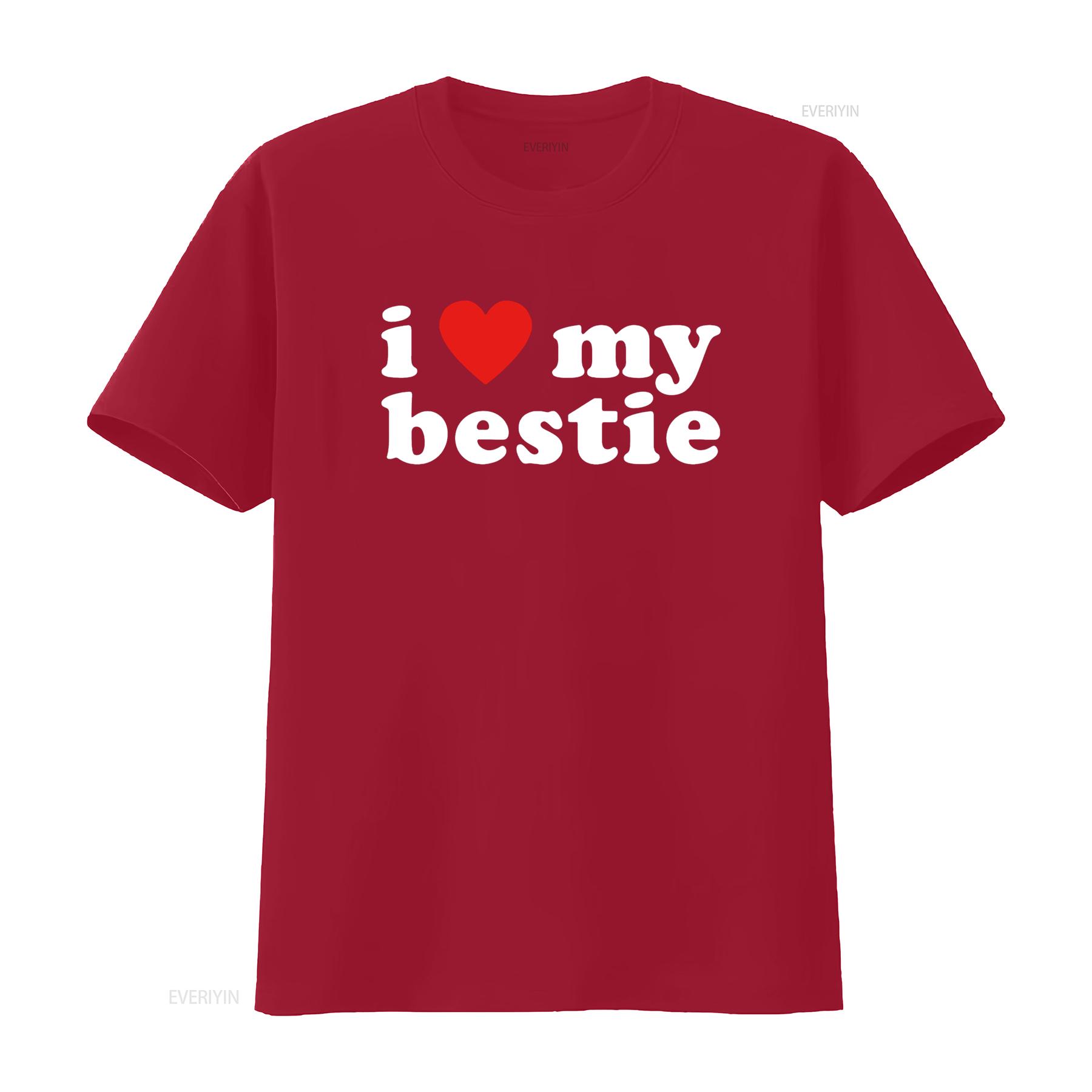 I LOVE MY BESTIE Best Friend BFF Cute Matching Friends Heart T Shirt vintage Washed fashion Soft designer clothes graphic S