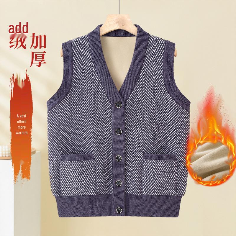 Grandma's Plus Velvet Knit Vest: Cozy Shawl for Middle-Aged and Elderly Women in Spring, Autumn, and Winter