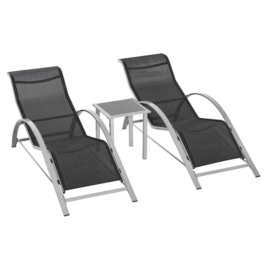 Three-Piece Curved Sun Lounger Set - Black