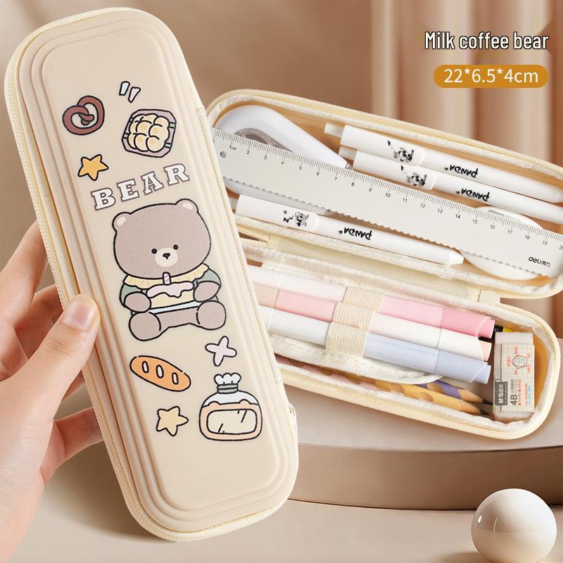 Layered Cartoon Pencil Case for Girls & Boys - Large Capacity School Stationery Bag