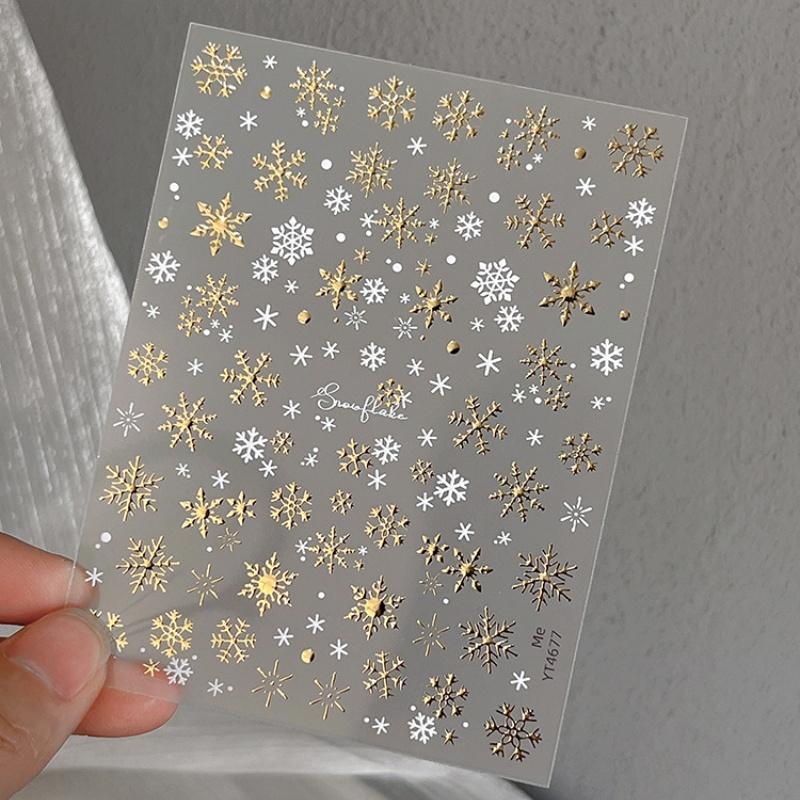 Cartoon Christmas Nail Art Sticker With Gold/Silver Snowflakes Iridescent Sparkle Manicure Decals DIY Nail Art Decoration
