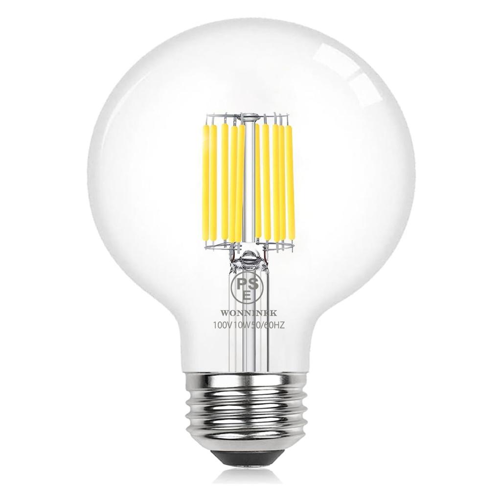 Wonninek Filament LED Bulb, Edison Bulb, PSE Certified, E26 Base (10W), Equivalent to 100W, G95, Warm White 2700K, High Brightness 1535lm, Ra95+ High