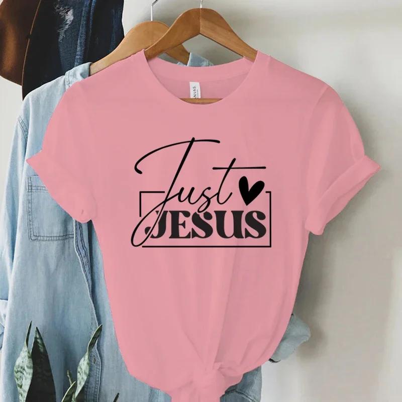 Just Love Jesus Print Women T-Shirts Christian Jesus Letter Shirt Harajuku Graphic Tops Female Summer Religious Christian Tshirt
