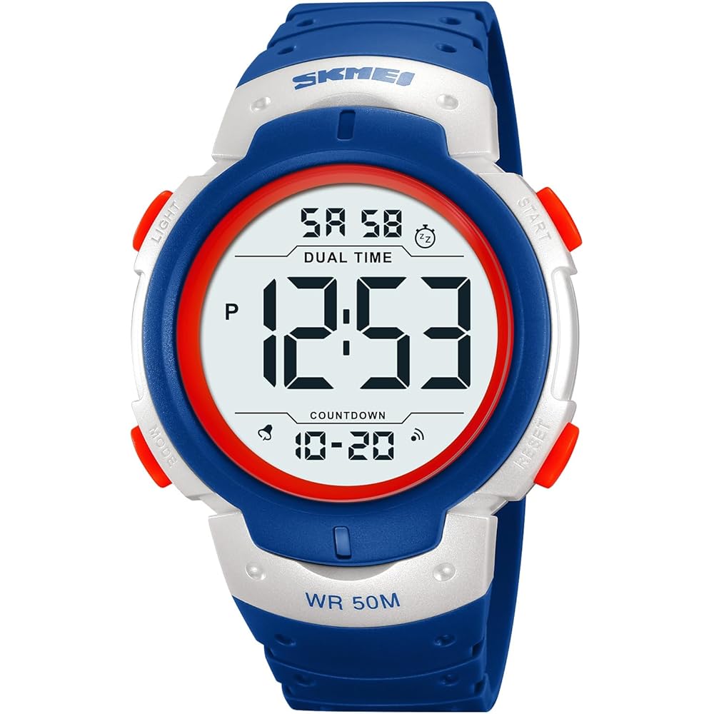 Datirzyx Digital Sports Watch Sky Blue Waterproof Men s Stopwatch Timer Alarm Dual Time Function