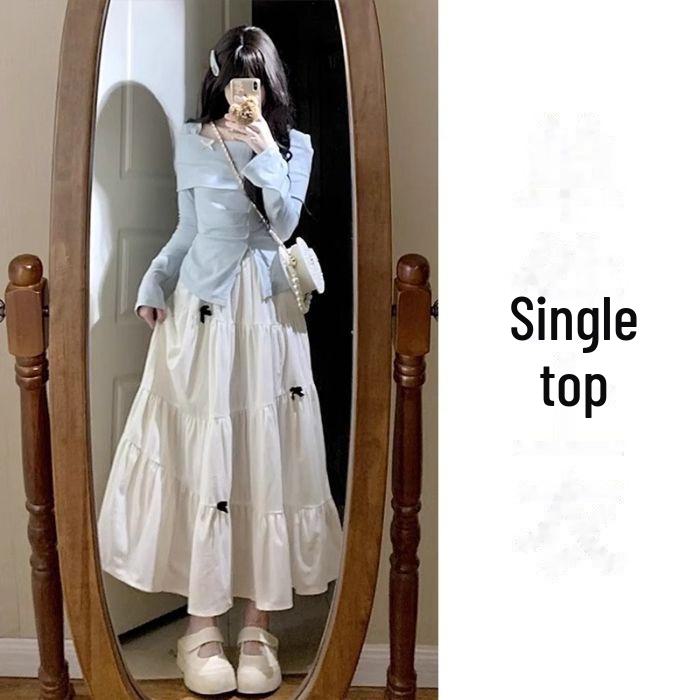 French Blue Long-Sleeve Spring Dress for Women 2025 - Small Sizes Available