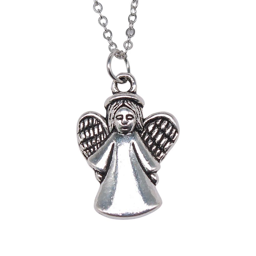 Ornate Angel With Heart Pendant Necklace Spiritual Faith Jewelry 40cm Short Chain