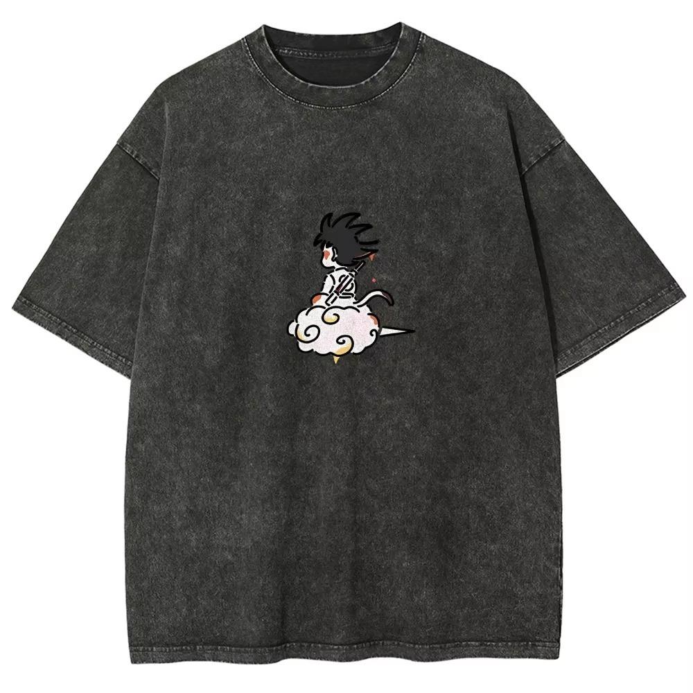 Kid Goku Flying Nimbus T Shirt Dragon Ball Z Anime Men Vintage Acid Wash Breathable Cotton Streetwear Kawaii Graphic Tees XL